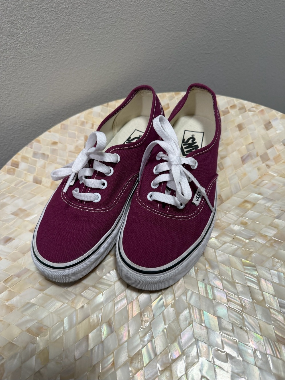 Vans size 6 Low-Top Canvas Sneakers in Plum with White Laces